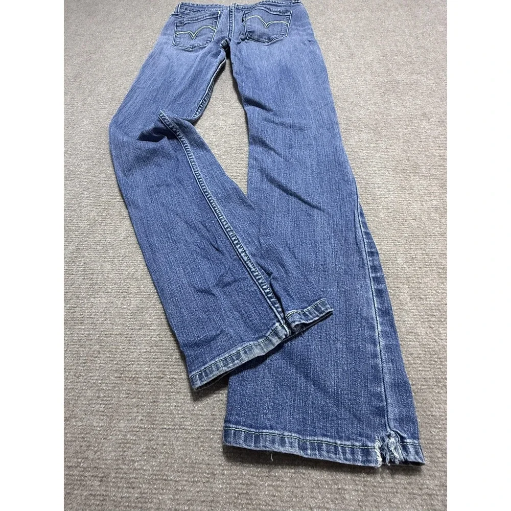 Levis Jeans‎ Womens 3 Medium Blue Bootcut Stretch Denim Distressed Raw Hem